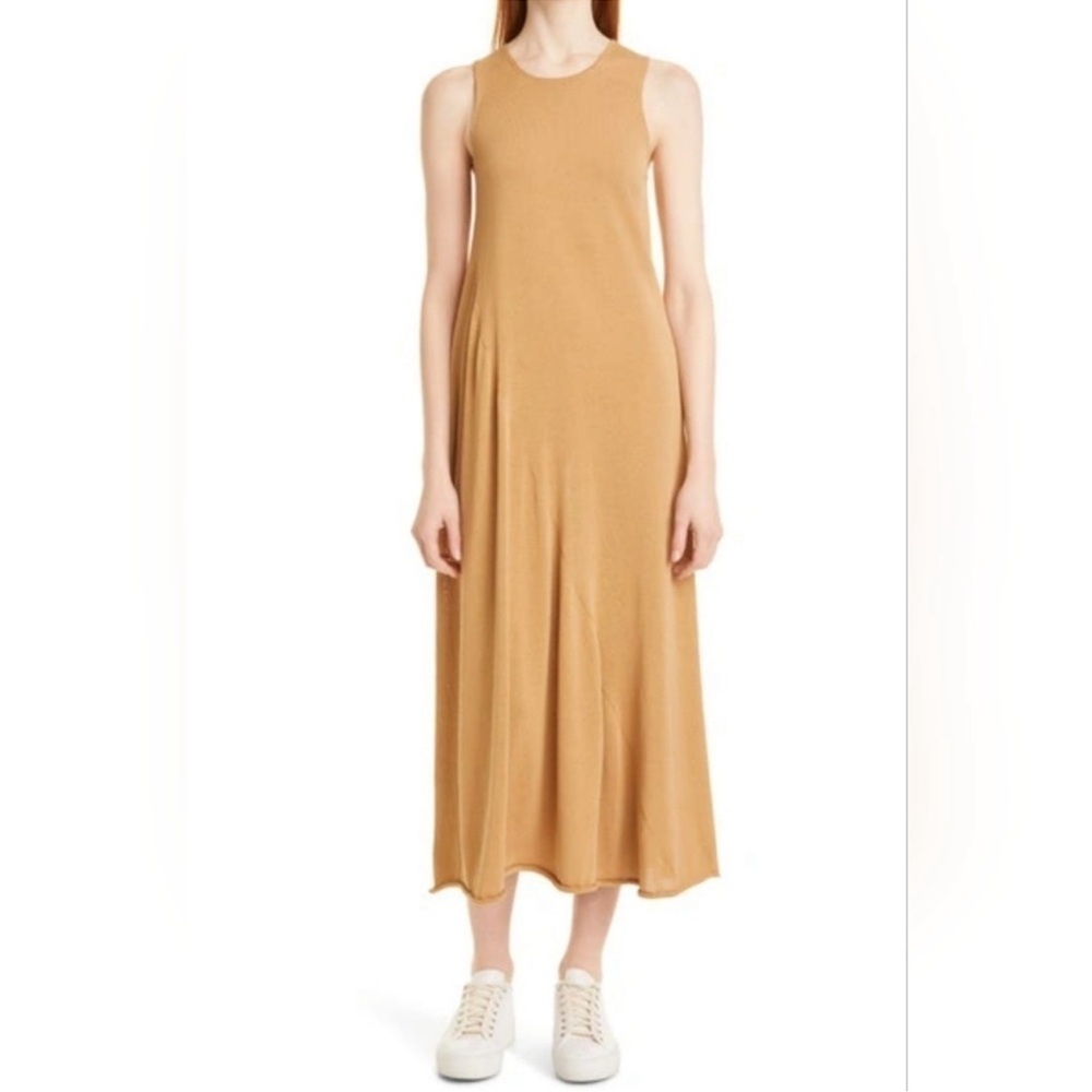 Vince Pale Walnut Shirred Cotton Tank Maxi Dress Sz L - Picture 2 of 12